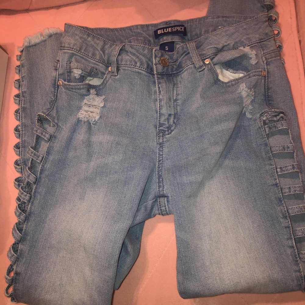 Light denim cut out jeans